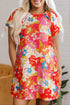Charming Floral All Over Print Bubble Short Sleeve Summer Day Dress